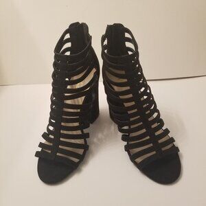 N by Nicole Miller Black Suede Open Toe Caged Block Heel size 8